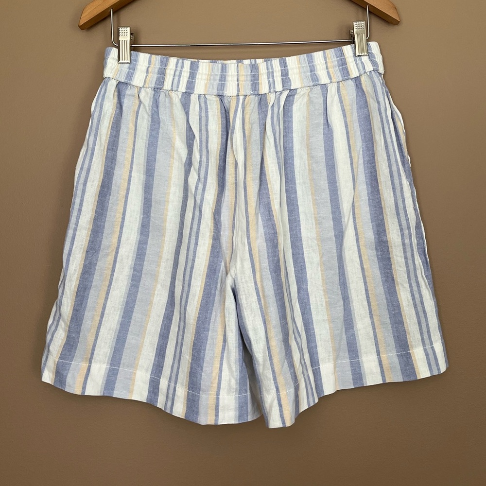 {BeachLunchLounge} Striped Linen Blend Toney Shorts in Eastern Blue - Medium - Picture 4 of 9